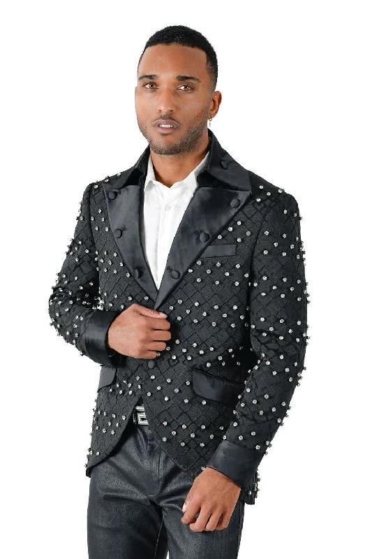 Barabas BL3064 Jump On Stage Slim Fit Blazer With Rine Stones  BL3064 Black