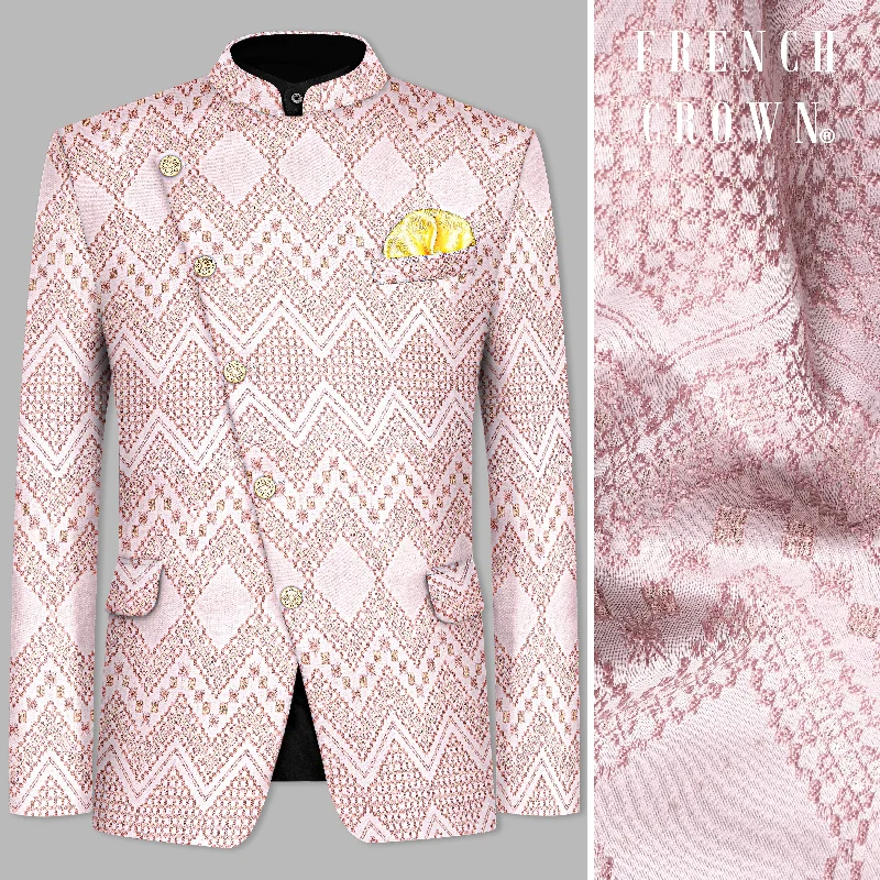 Blossom Pink Thread and Chevron Sequin Embroidered Cross Placket Bandhgala Jodhpuri