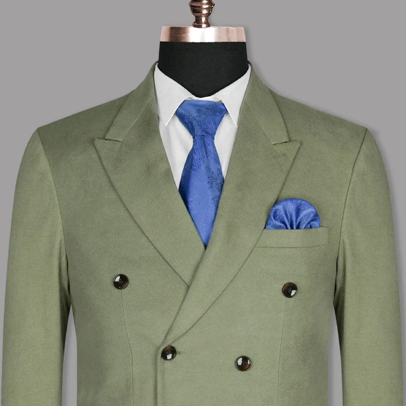 Crocodile Green Heavyweight Premium Cotton Double-Breasted Winter Blazer