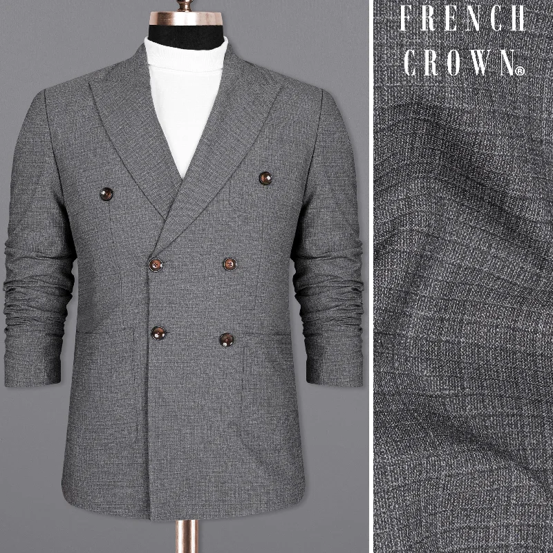 Fuscous Gray Chequered Double Breasted Wool Rich Sports Blazer