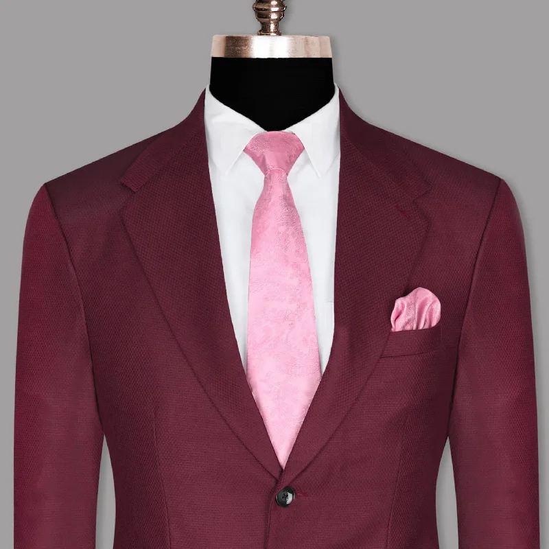 Garnet red Diamond Textured Premium Wool Blend Blazer