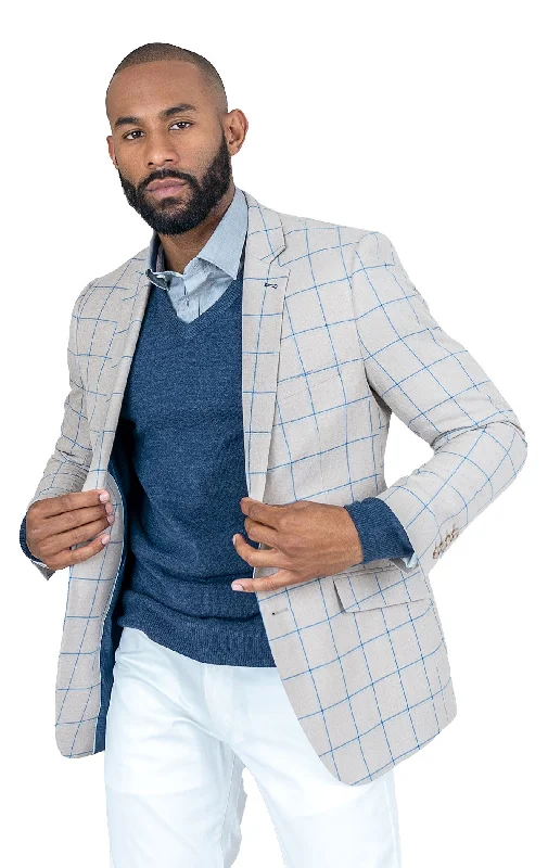 JADEN TAN WINDOW PANE SLIM FIT BLAZER