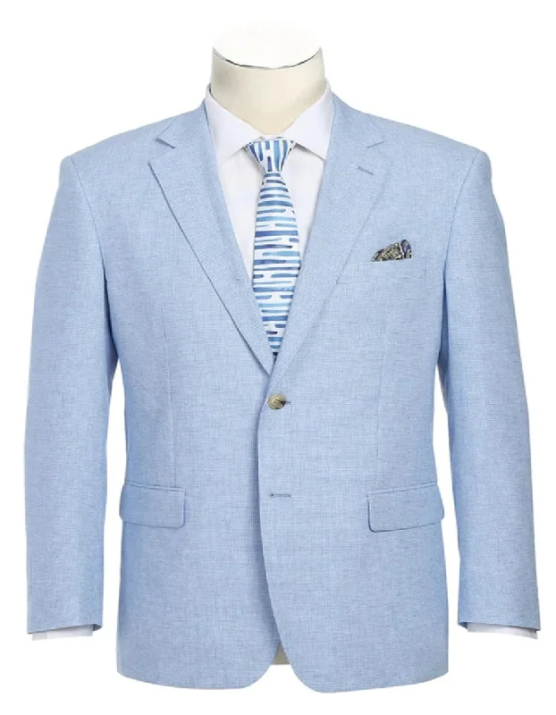 Mens Classic Two Button Linen & Cotton Summer Sport Coat Sky Blue Blazer