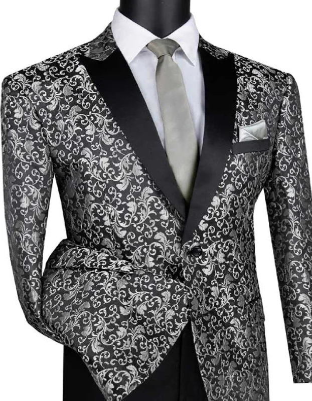 Mens Paisley Embroidered Regular Fit Silver Grey Sport Coat