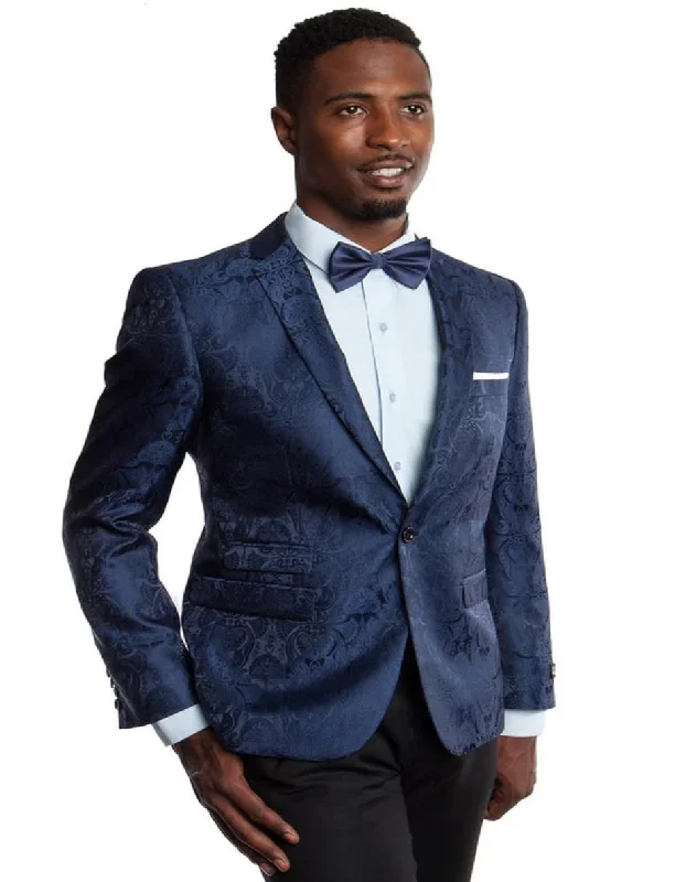 Men's Slim Fit Two Button Navy Paisley Blazer