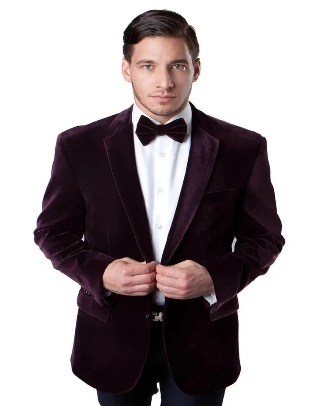 Men's Two Button Classic Velvet Burgundy Blazer