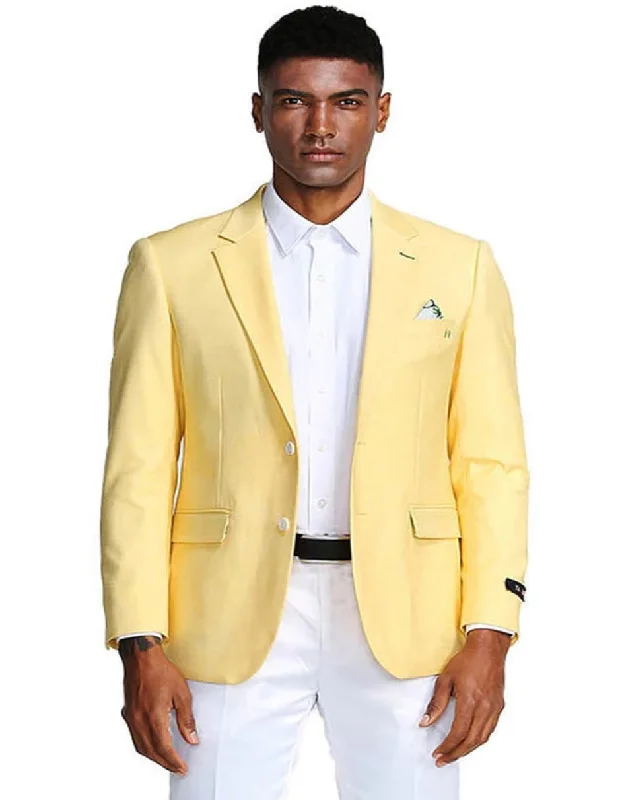 Men's Two Button Slim Fit Linen Style Lemon Yellow Summer Blazer