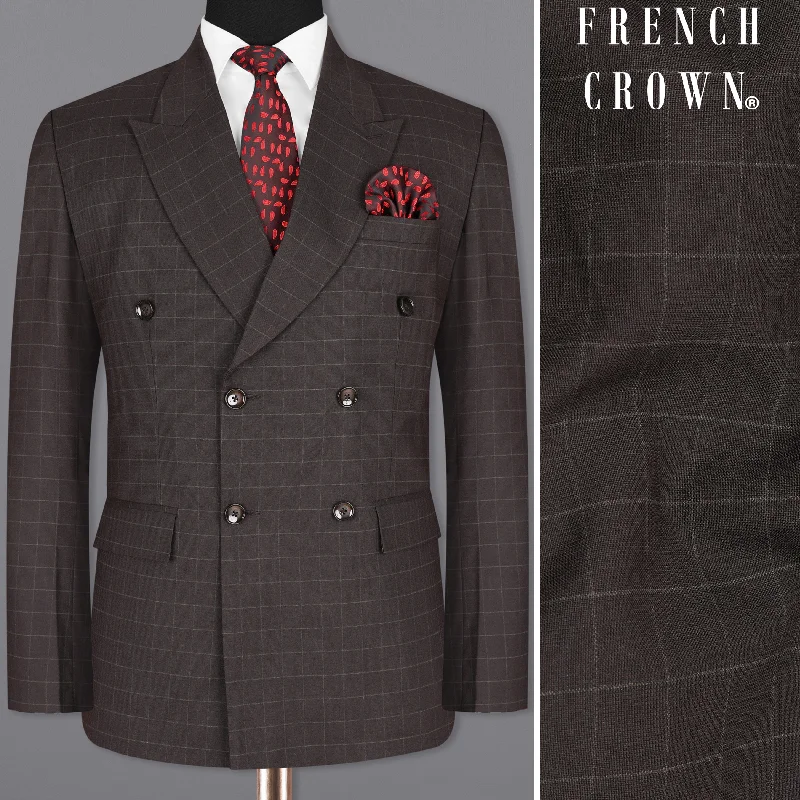 Thunder Brown windowpane Double Breasted Blazer