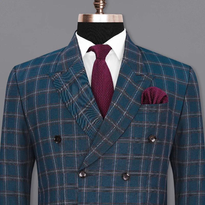 Zodiac Blue Plaid Double Breasted Blazer