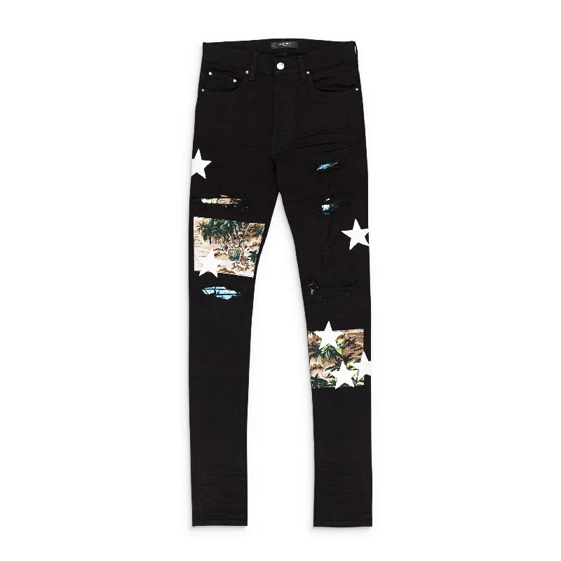 AMIRI HAWAIIAN STAR ART PATCH BLACK OD SKINNY JEANS