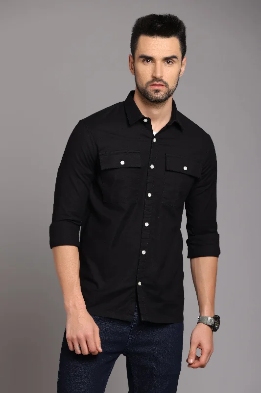 Black Full Sleeve Shirt with Double Pocket