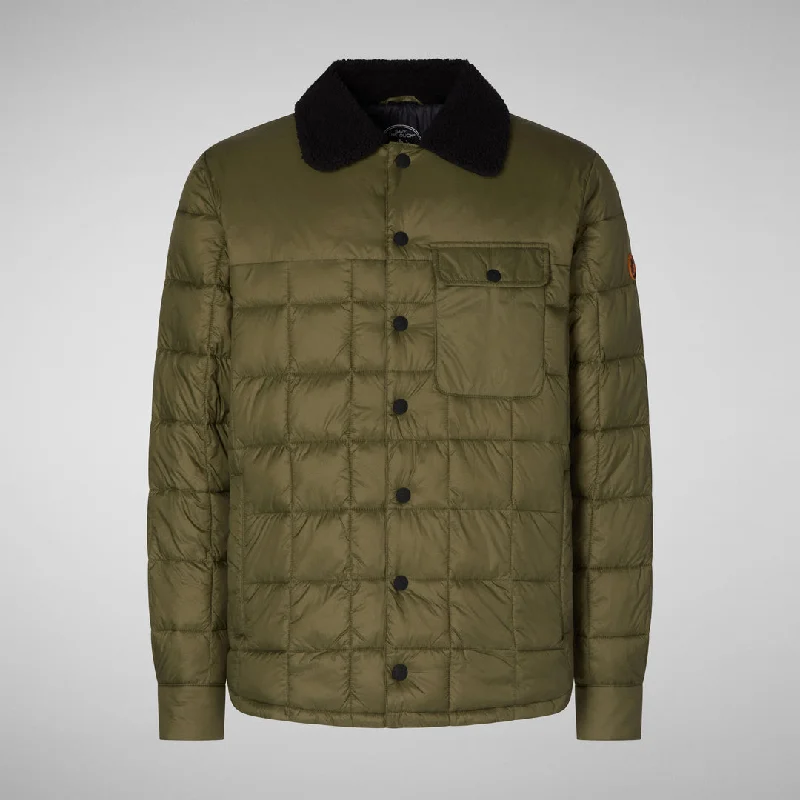 MEN'S BOB FAUX FUR LINED PUFFER JACKET IN DUSTY OLIVE