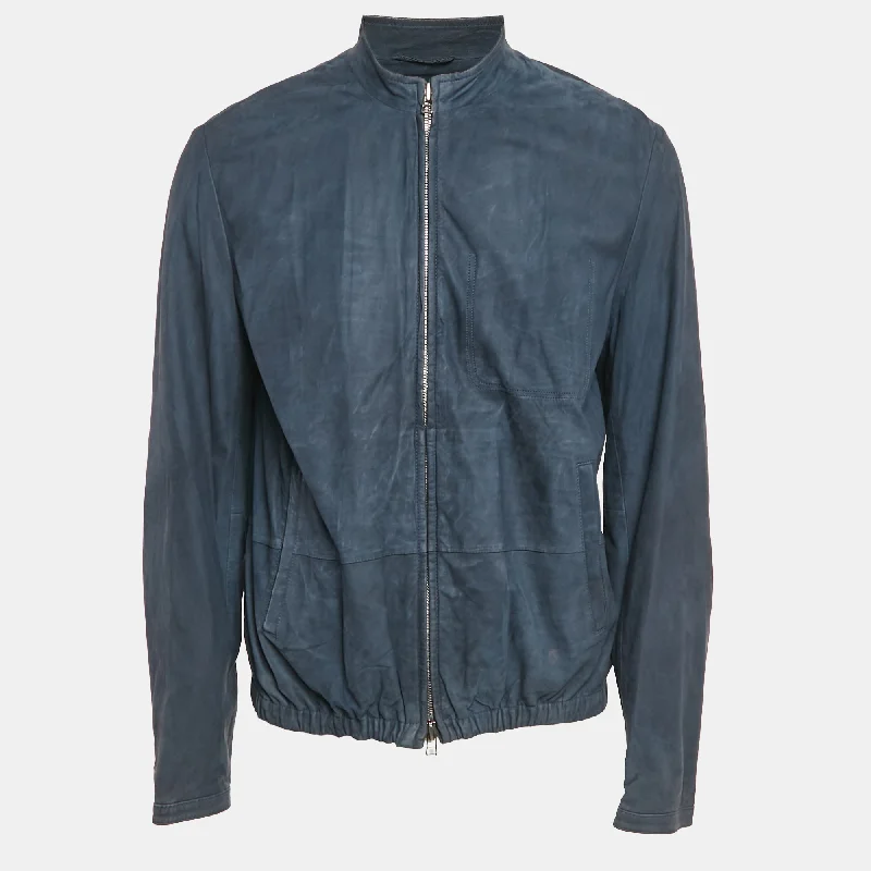 Boss By Hugo Boss Blue Suede Zip-Up Jacket