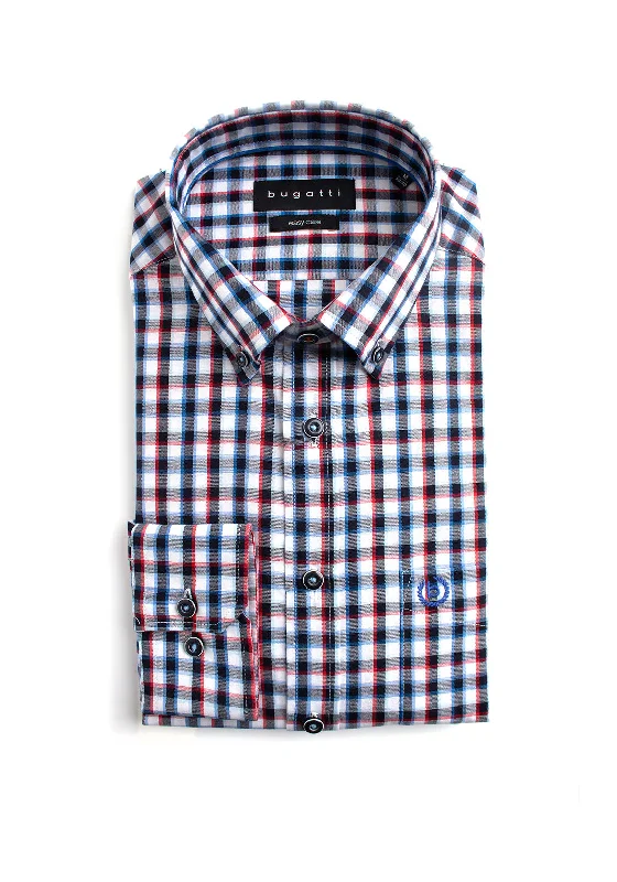 Bugatti Casual Check Shirt, Red & Blue Multi