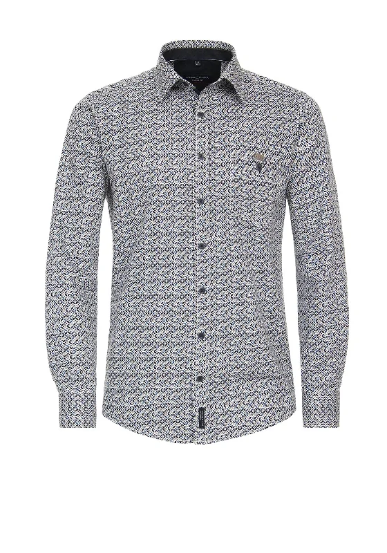 Casa Moda Geo Print Shirt, Taupe & Blue