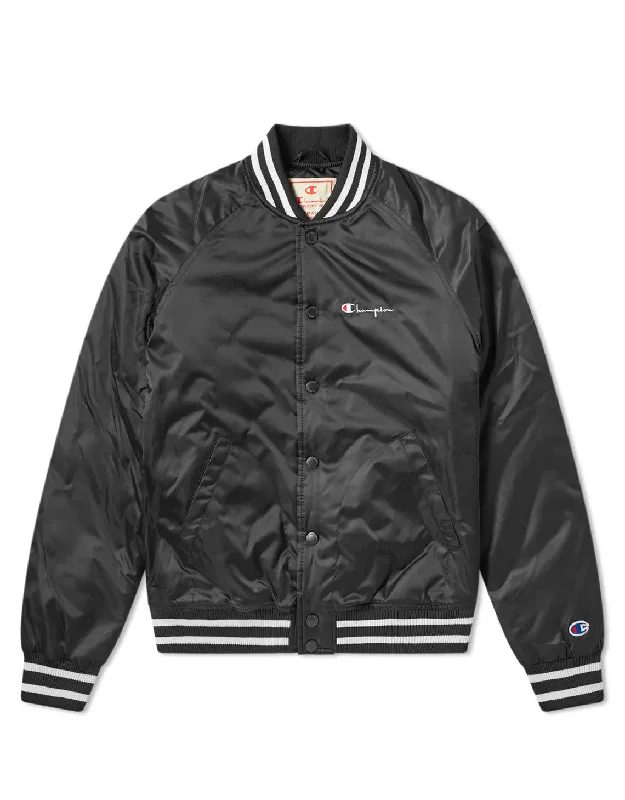 Reverse Weave Script Logo Satin Bomber Jacket Black