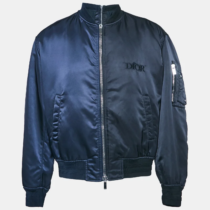 Dior Homme Black/navy Blue Nylon Zipper Detail Bomber Jacket