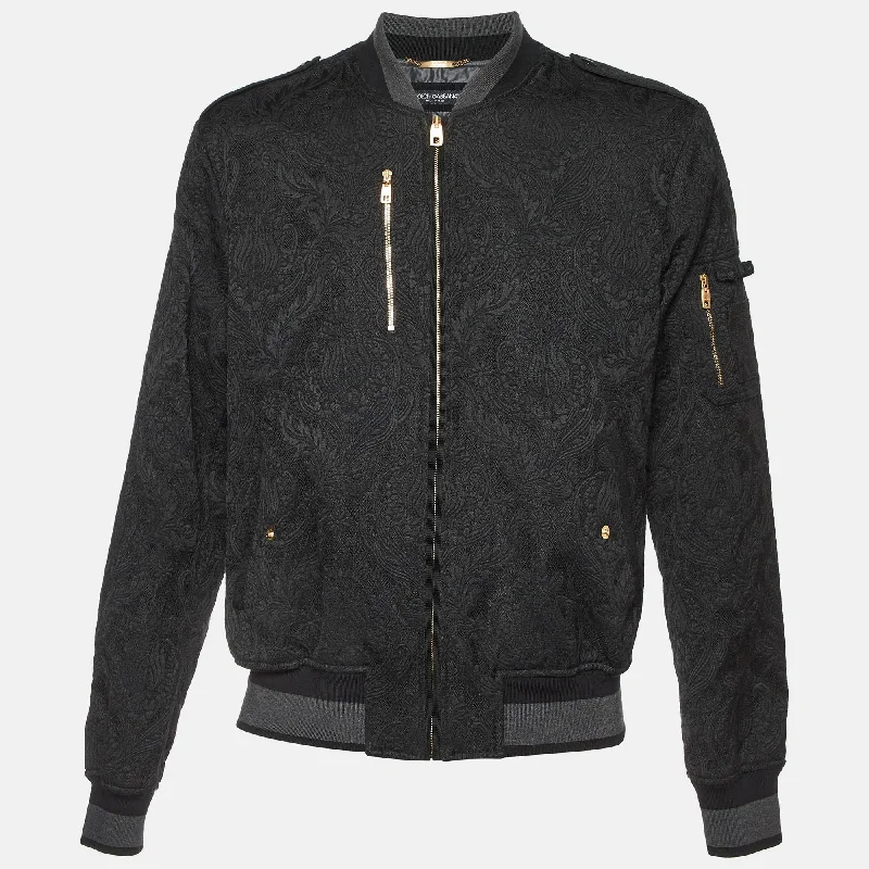 Dolce & Gabbana Black Jacquard Zip Up Bomber Jacket