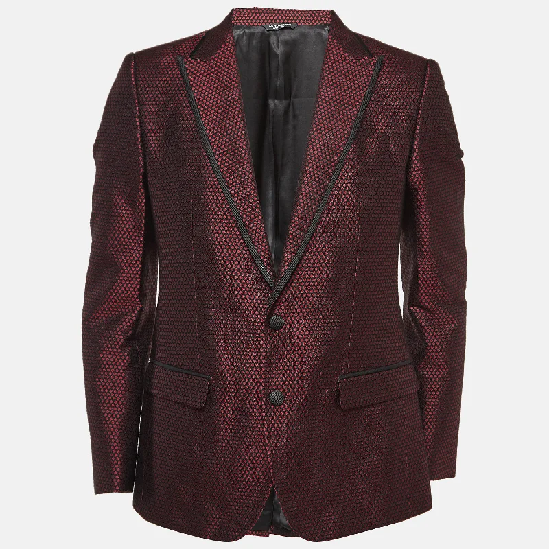 Dolce & Gabbana Burgundy Textured Jacquard Tuxedo Jacket