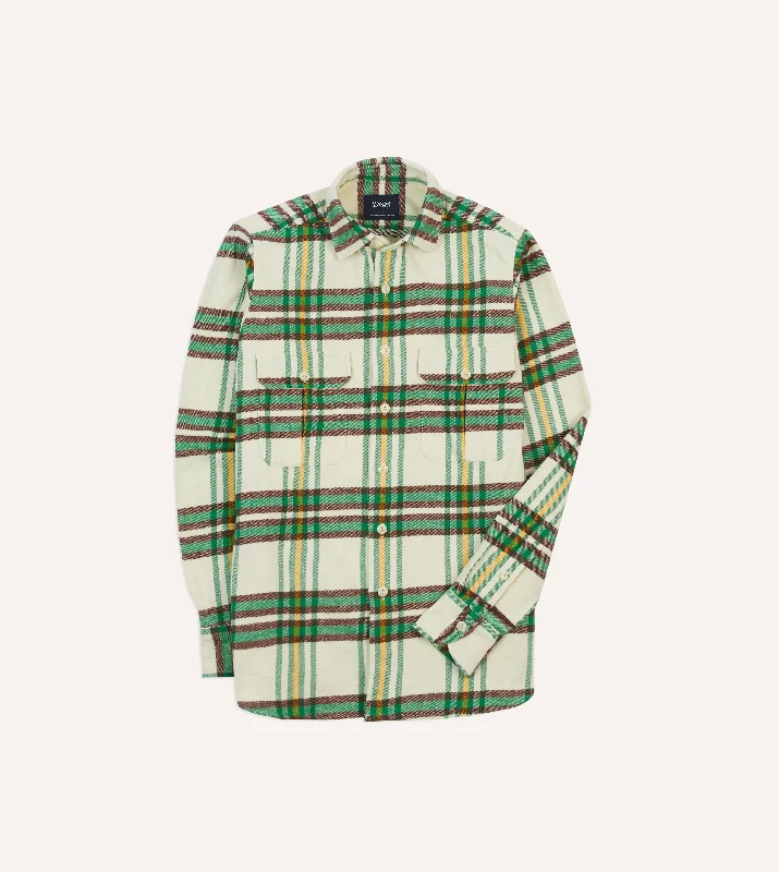 Ecru Check Brushed Cotton Two-Pocket Work Shirt