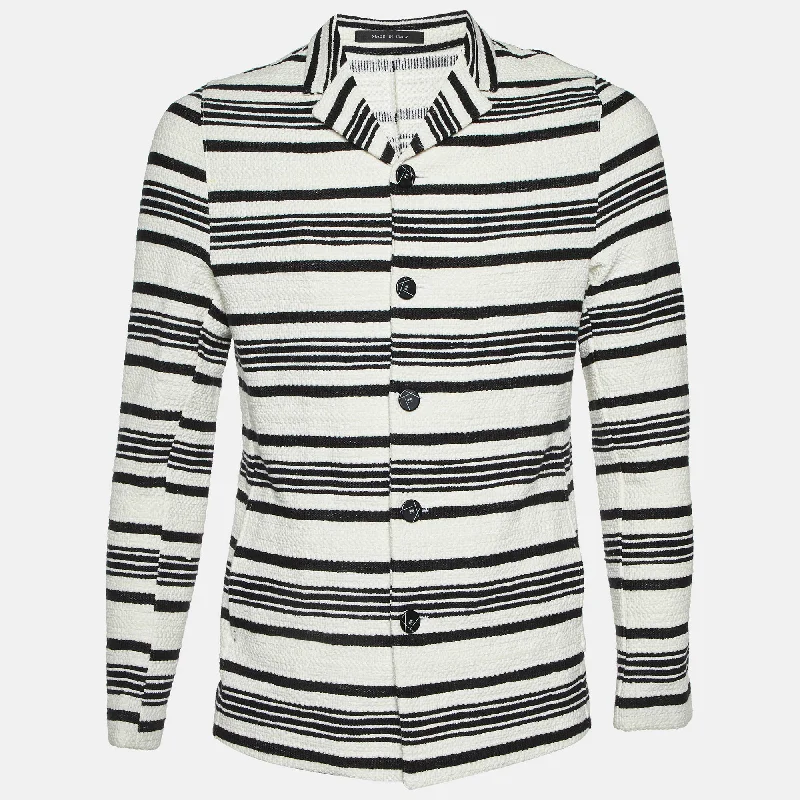 Emporio Armani Monochrome Striped Cotton Button Front Jacket