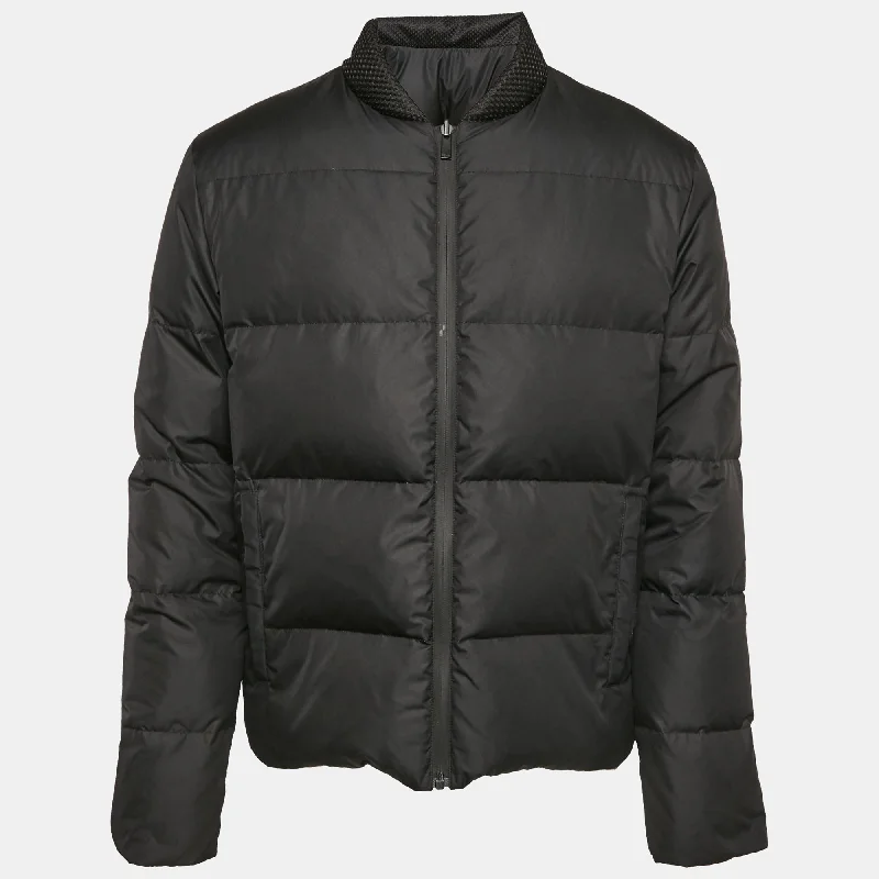 Fendi Black Logo Print Synthetic Reversible Puffer Jacket