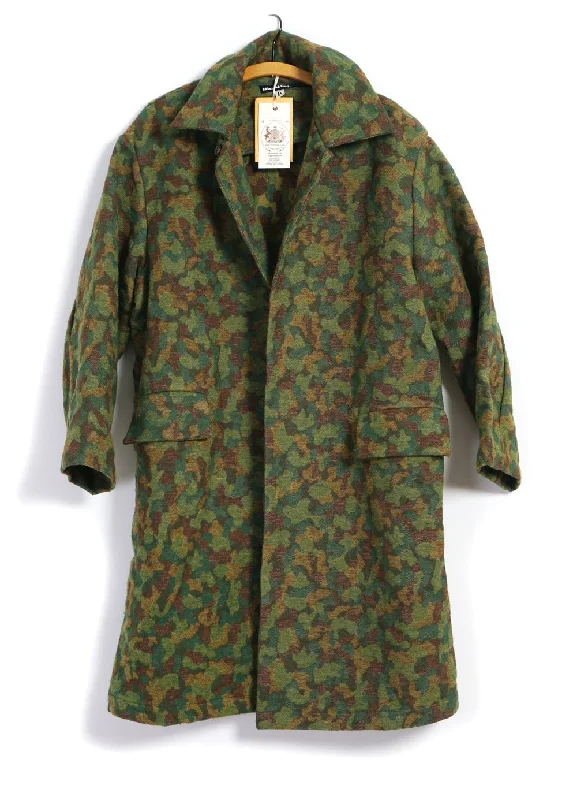 JUTE COAT | Oversized Coat With Belt | Green Jacquard Camo