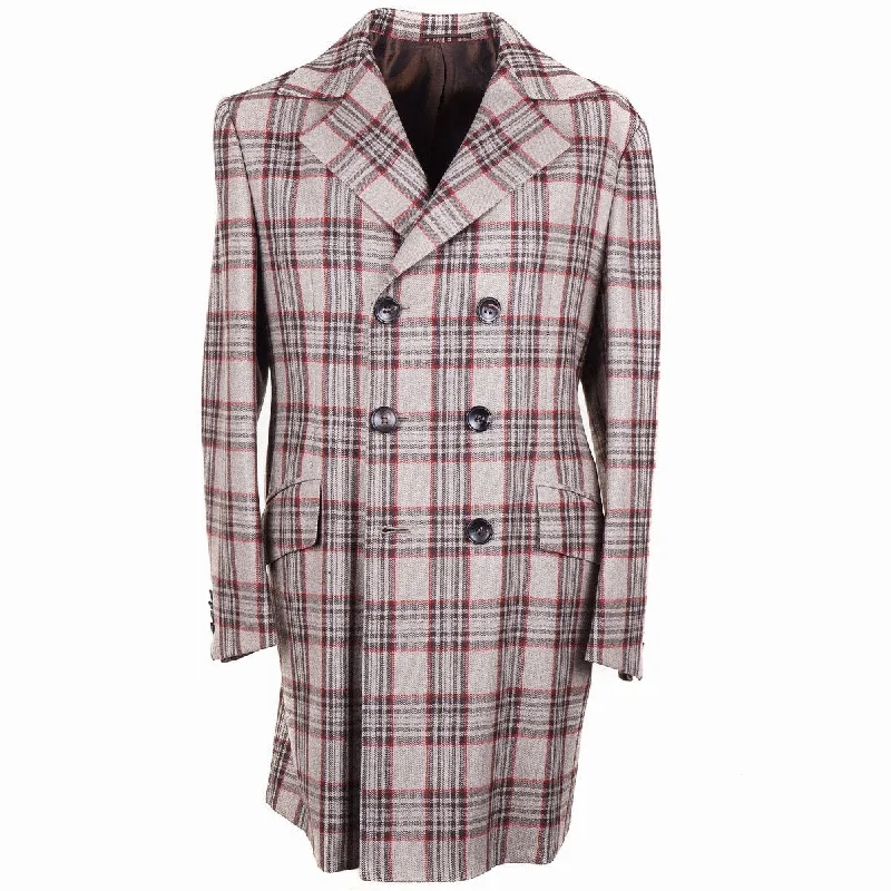 Kiton Woven Check Cashmere Overcoat