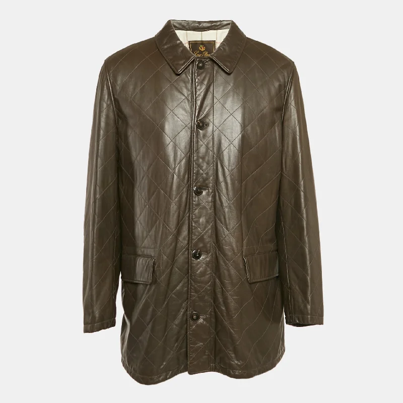 Loro Piana Brown Quilted Leather Button Front Jacket