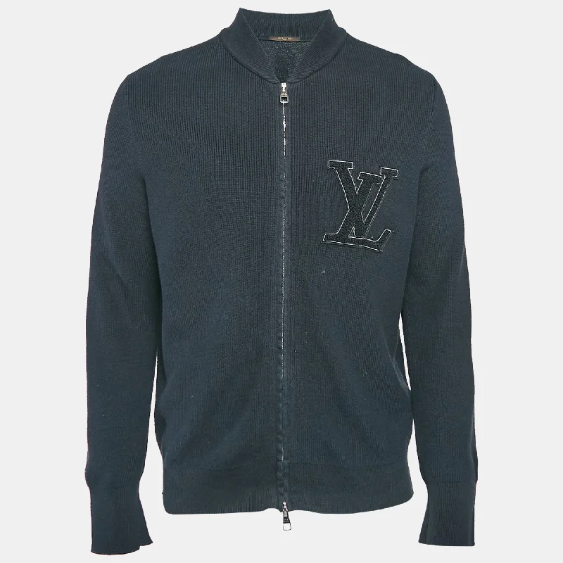 Louis Vuitton Navy Blue Lv Patch Rib Knit Zip Up Jacket