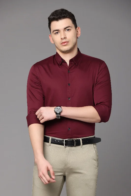 Maroon Plain Slim Fit Shirt