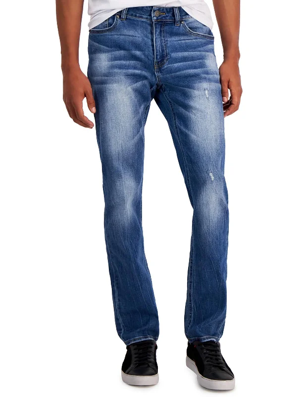 Mens Distressed Medium Wash Slim Jeans