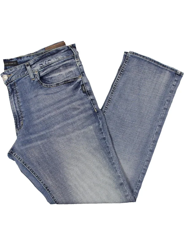 Mens Faded Denim Straight Leg Jeans