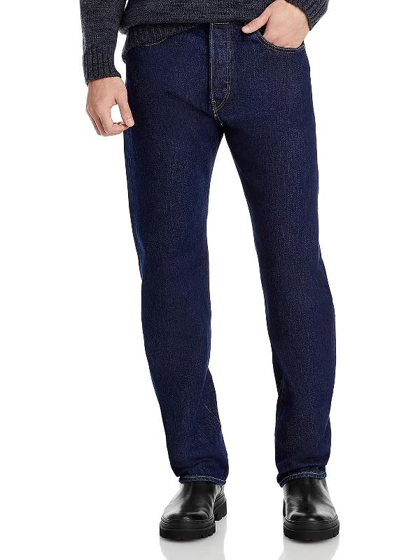 Mens Mid-Rise Dark Wash Straight Leg Jeans