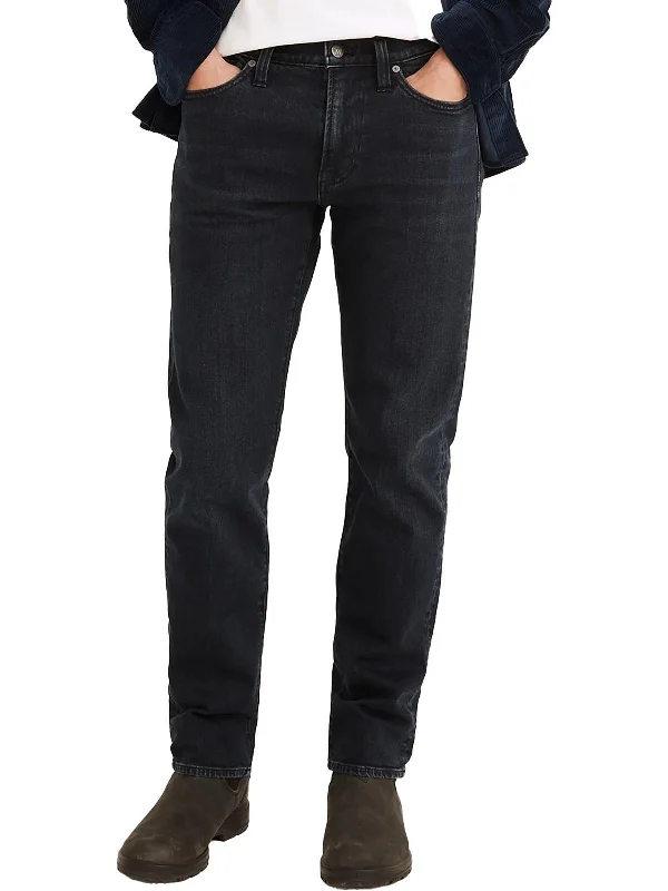 Mens Mid-Rise Dark Wash Straight Leg Jeans