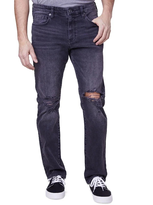 Mens Mid Rise Destroyed Slim Jeans