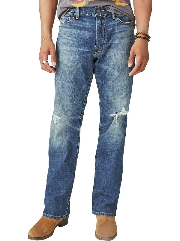 Mens Mid Rise Distressed Bootcut Jeans