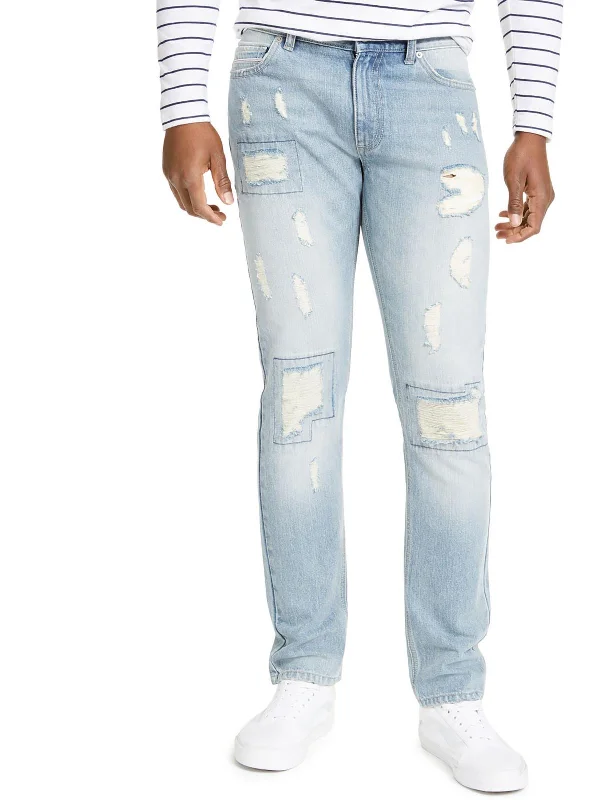 Mens Mid-Rise Distressed Slim Jeans