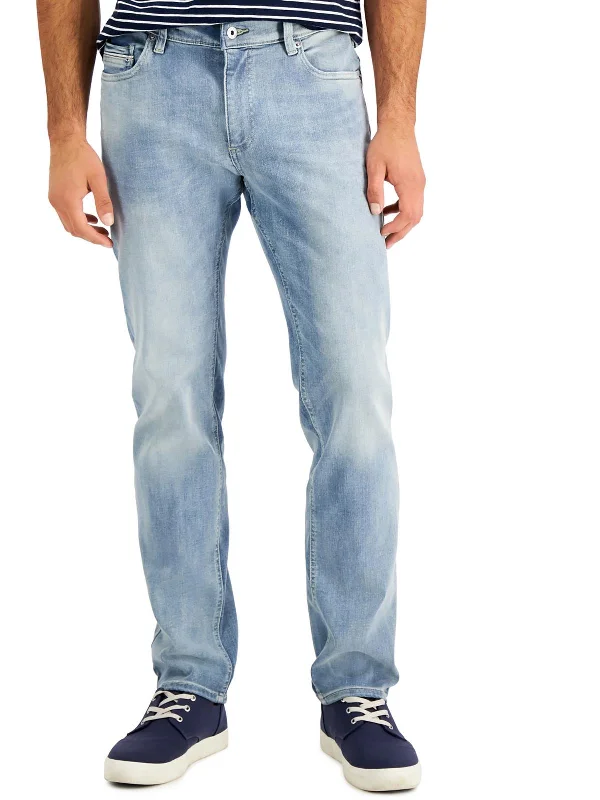 Mens Mid-Rise Faded Straight Leg Jeans