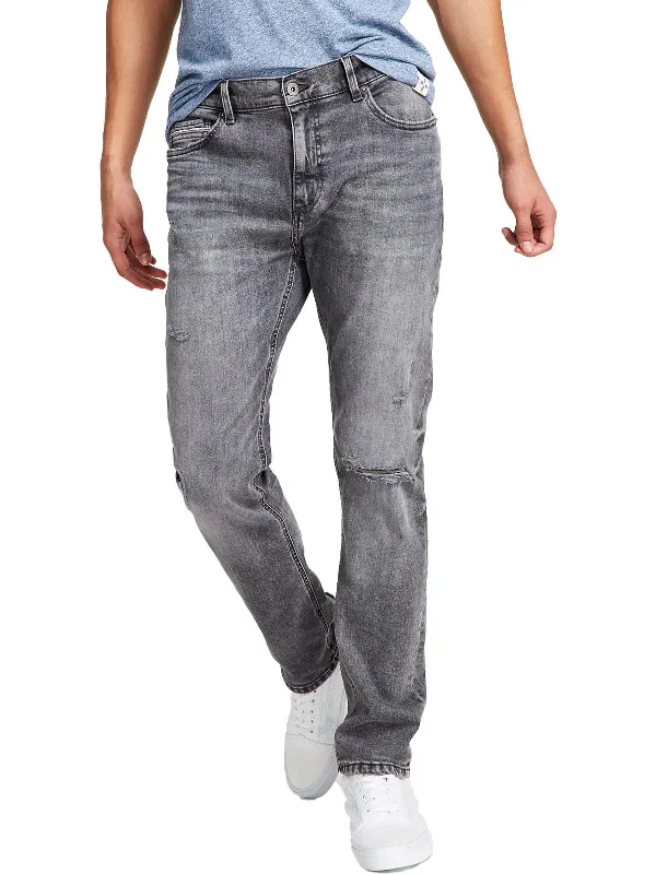 Mens Ripped Stretch Straight Leg Jeans