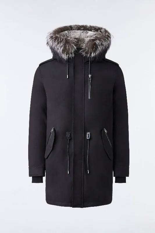 MORITZ Rabbit Fur-lined Twill Parka With Removable Silver Fox Fur Trim Black