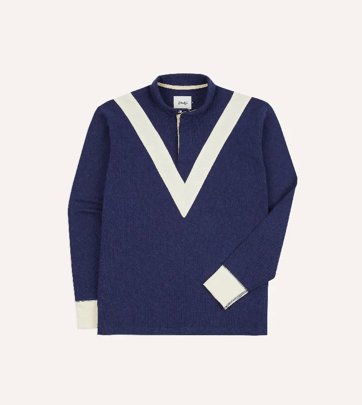 Navy and Ecru Chevron Cotton Rugby Shirt