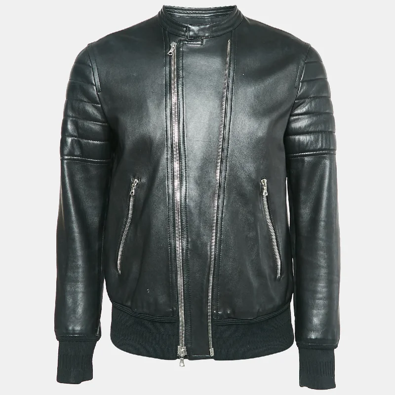 Neil Barrett Black Leather Zip-Up Skinny Fit  Jacket