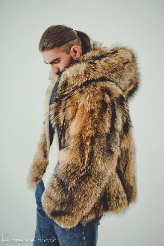 Raccoon Fur Hooded Jacket for Men