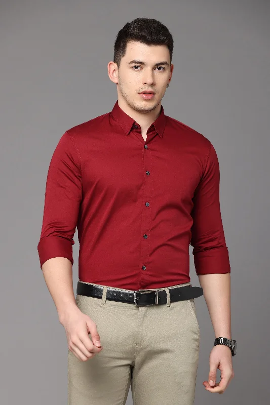 Red Plain Slim Fit Shirt