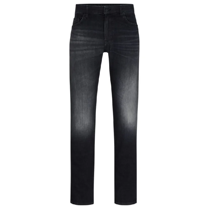 Regular-fit jeans in black Italian cashmere-touch denim