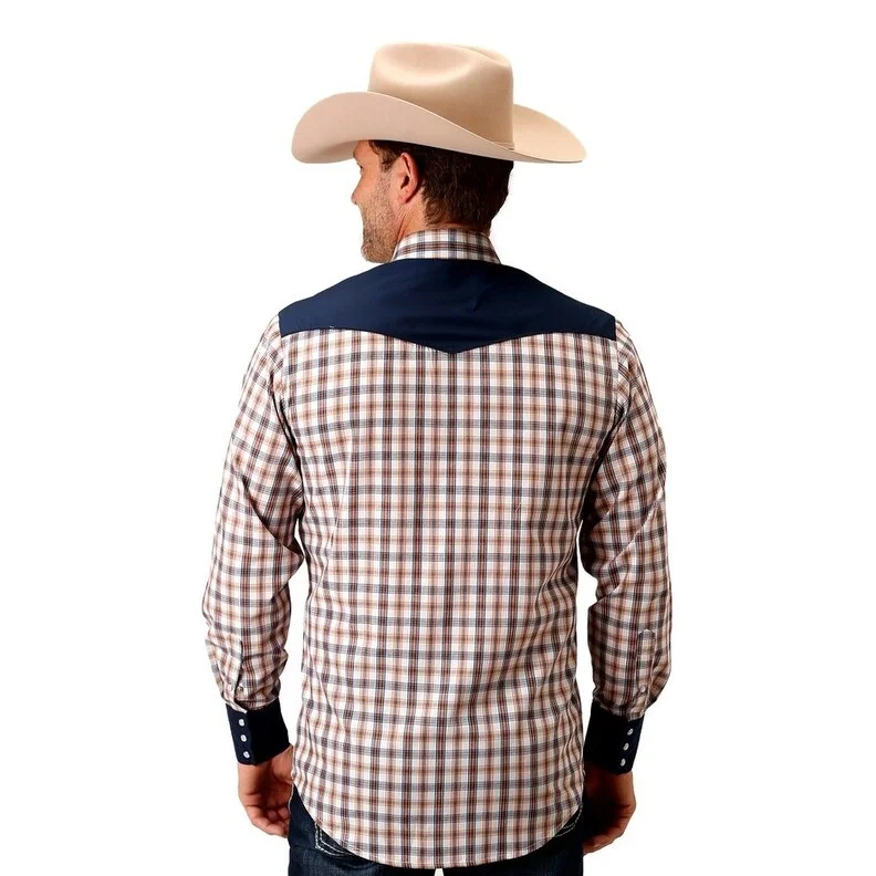 Roper Western Shirt Men L/S Snap Plaid Fancy Yokes 01-001-0087-2001 BU