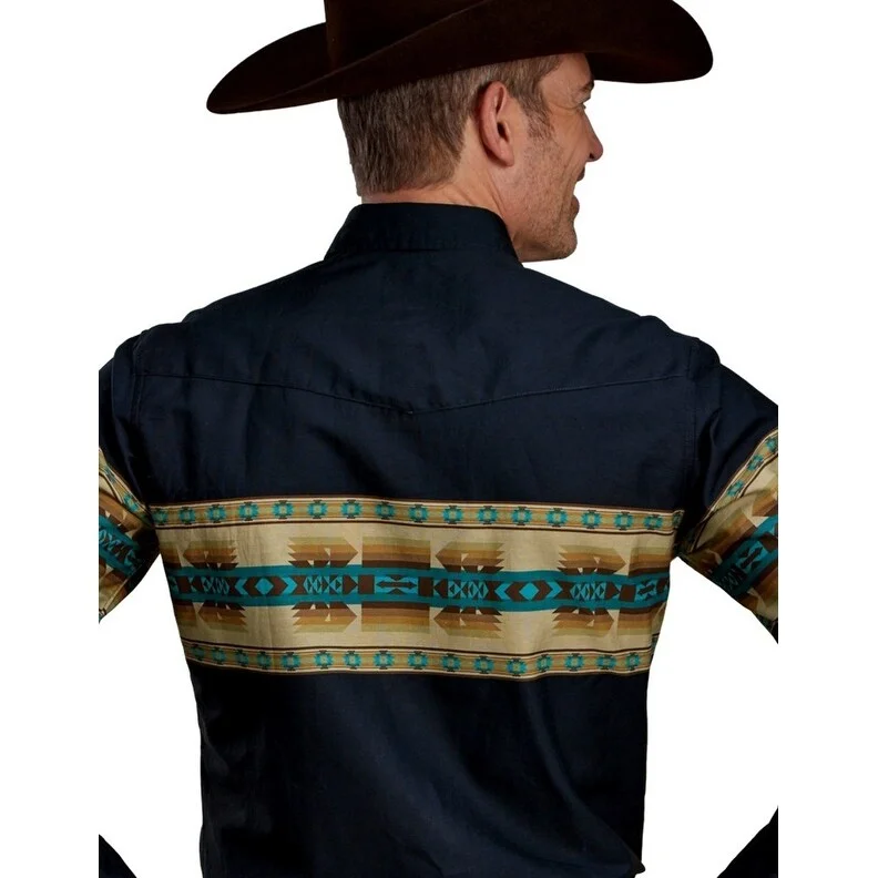 Roper Western Shirt Mens Aztec Border L/S Blue 03-001-0431-0654 BU