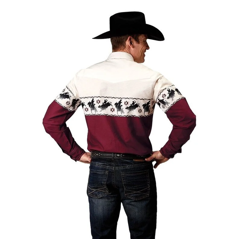 Roper Western Shirt Mens L/S Bull Aztec Snap Red 03-001-0421-0308 RE