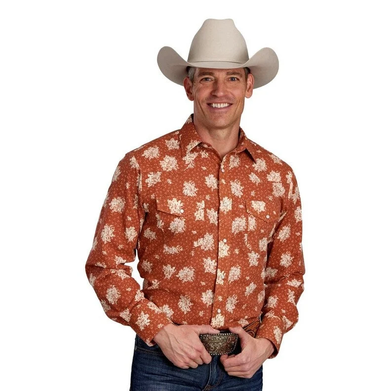 Roper Western Shirt Mens L/S Floral Snaps Orange 01-001-0019-0676 OR